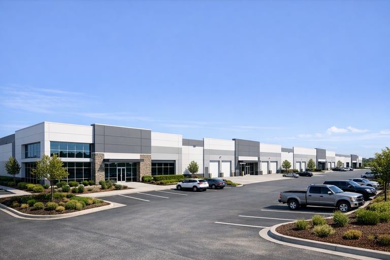 Professional exterior view of Enterprise Court office and flex industrial buildings with clean architecture and ample parking